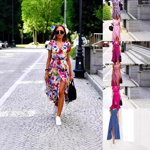 Printed dress collar with slit, medium to long styles,