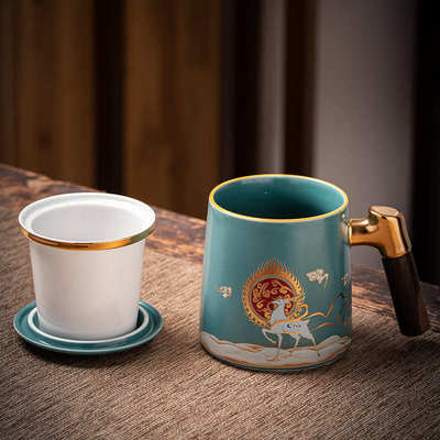 【瑞喆堂】一鹿高升陶瓷泡茶杯大容量茶水分离办公室送礼茶杯套装