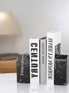 简约大理石书靠天然矿石书档书房桌面客厅装饰几何体软装现代摆件