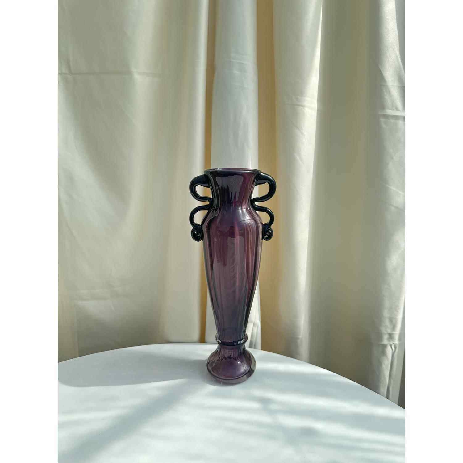 vintage中古老货 优雅紫厚壁琉璃双耳复古琉璃花瓶艺术摆件花瓶