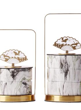 创意新中式现代黑白花纹金属铁艺提盒摆件售楼处样板房茶室艺术品