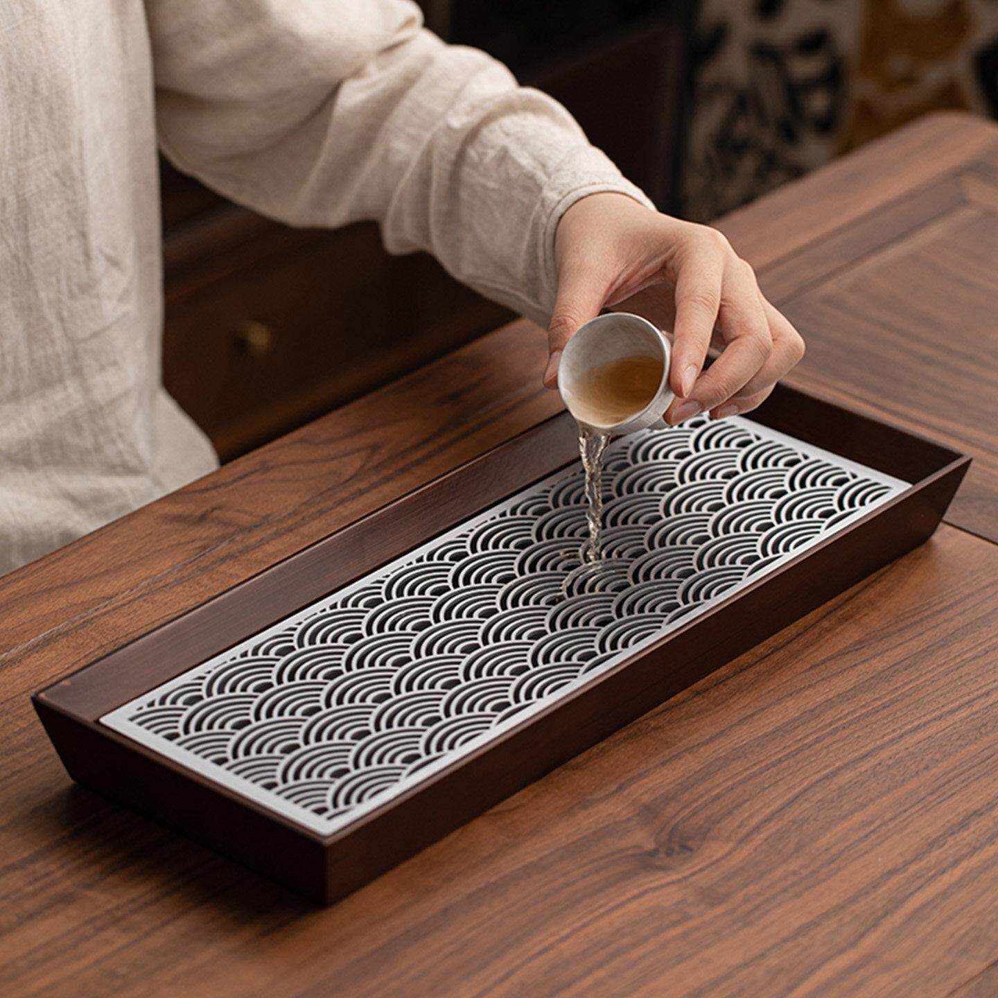 茶盘家用长方形简易竹制茶具干湿泡托盘新中式茶室储水式小型茶台