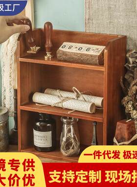 桌面杯子收纳盒多层木头实木化妆品壁挂式挂墙复古置物架储物