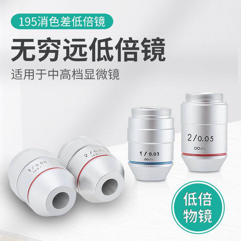 显微镜配件物镜低倍1倍/2倍无穷远专业级消色差高清镀膜RMS接口