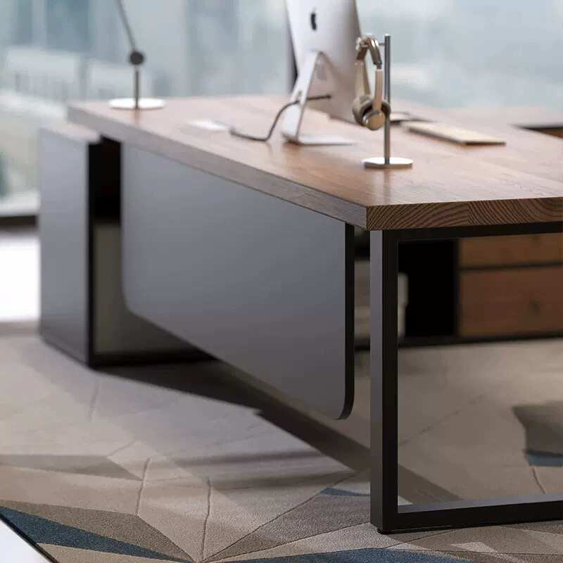 工业风实木电脑桌简约现代老板桌大班台带侧柜总经理办公桌办公桌