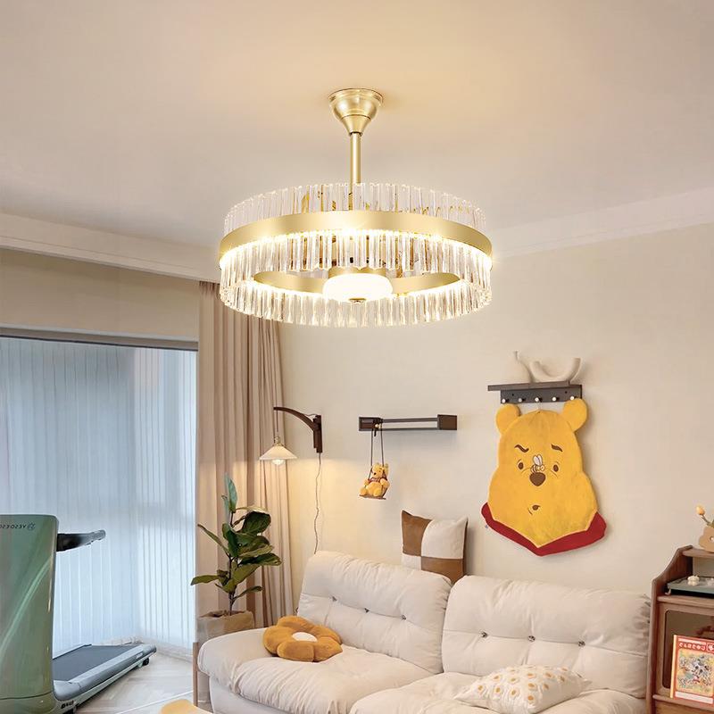 客厅风扇灯北欧轻奢水晶卧室隐形电扇一体灯现代简约大气吸顶灯