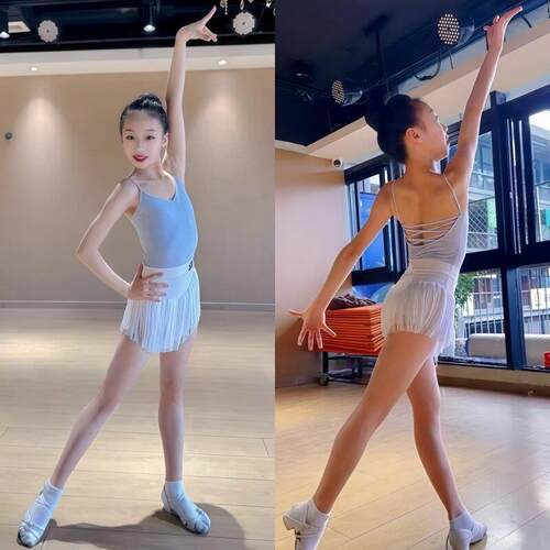 SQ同款夏季新款拉丁舞服女童练习服V领吊带流苏裙艺考舞蹈服班服