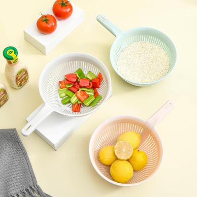 Kitchen Long-Handled Rice Washing Strainer Drain Basket Rice