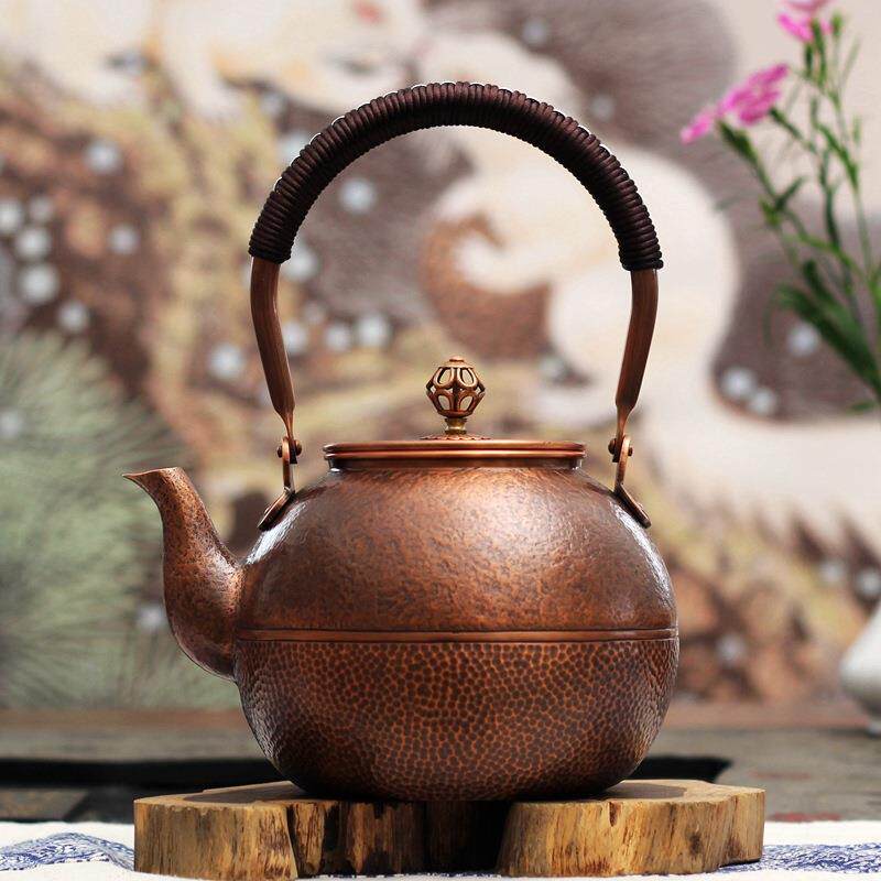 昆吾山【简约-锤目纹】手工錾刻铜壶纯紫铜茶具电陶煮水壶带滤孔