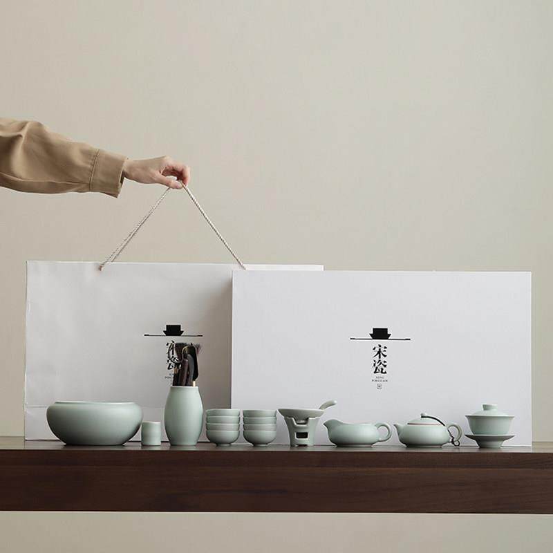 汝窑功夫茶具套装送领导长辈高档家用泡茶陶瓷盖碗茶壶办公室会客