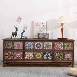 美式实木复古电视柜彩绘客厅木质落地电视桌小户型简约现代电视柜