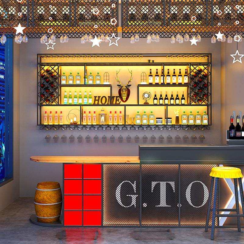 T酒吧吧台酒柜置物架 餐厅简约墙上菱形酒柜 壁挂式红酒架子展示