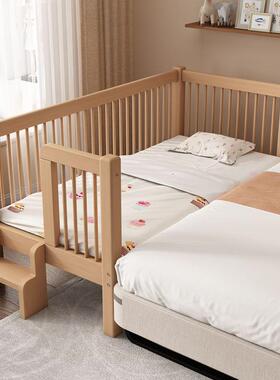 fL榉木接床儿实木儿童婴AAV加宽延拼边宝宝升降拼E床成人可用床高