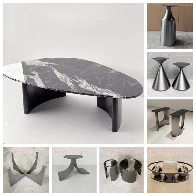 I1意式轻奢不锈钢茶几支撑脚大理石角几岩板边几金属茶几支架子底