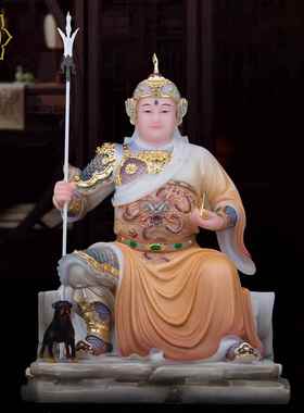 二郎真君像汉白玉彩绘杨戬二郎神显圣真君居家客厅桌面人物摆件