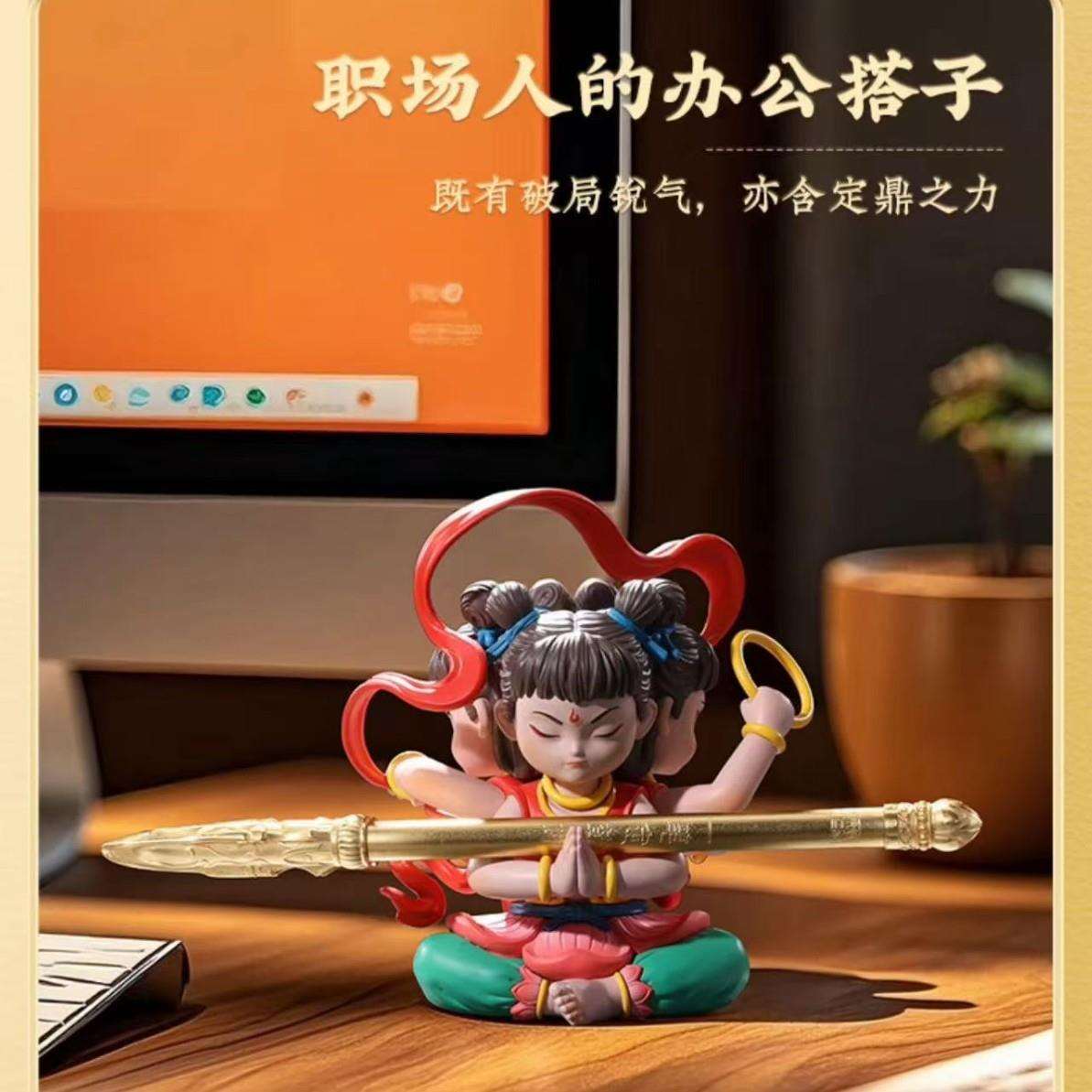 朱炳仁铜 莲升三喜套装 哪吒系列铜笔套装 创意书房高档礼铜笔