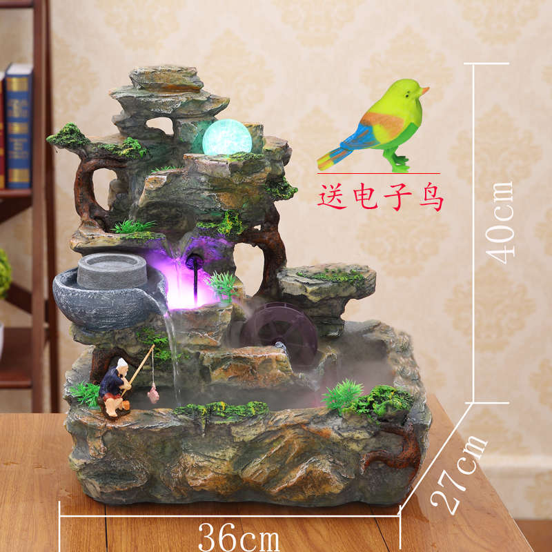 时来运转假山流水喷泉风水轮招财摆件客厅家居装饰品开业礼品4011