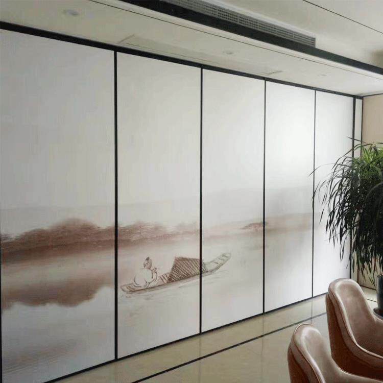 厂家直供酒店移动高隔断墙活动移动屏风隔断墙折叠门山水画高隔间