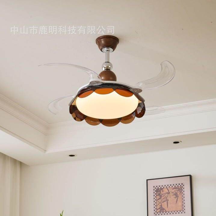 法式中古风隐形风扇灯简约温馨卧室吊扇灯餐厅灯静音电扇一体吊灯