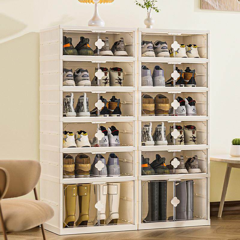 多层折叠免安装一体式塑料鞋柜鞋架防尘防潮双排大容量收纳柜储物