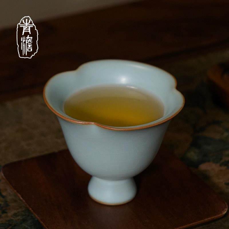 景德镇主人杯手工覆古茶杯陶瓷功夫茶茶碗汝窑品茗杯中式开 片可