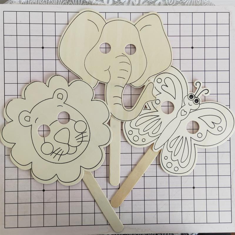 木质面具 厂家手工DIY木质手持面具粘土雪花泥模具绘画面具