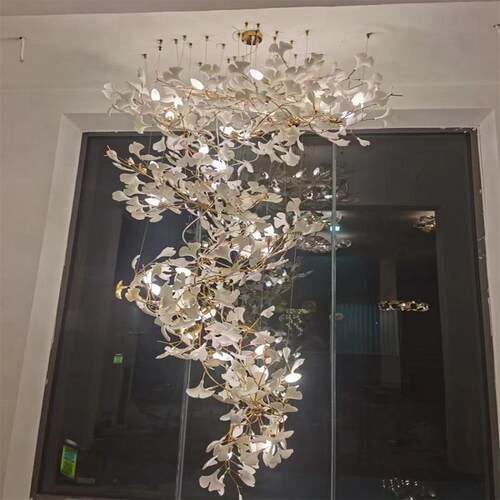 银杏叶商场别墅客厅灯复式楼loft酒店大堂创意艺术灯楼梯间长吊灯