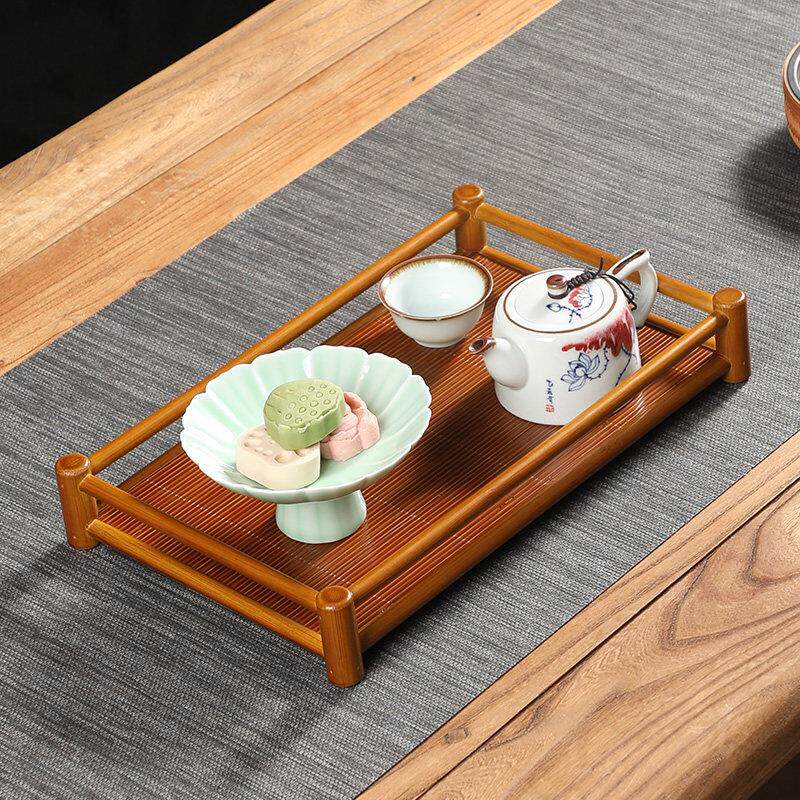 手工竹制长方形茶盘干泡台中式复古家用托盘茶台茶具收纳盘奉茶盘