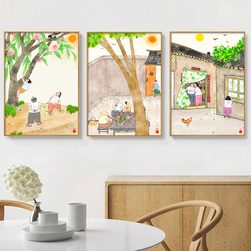 新中式餐厅装饰画小众艺术饭店背景墙面壁画客厅民宿禅意茶室挂画图片