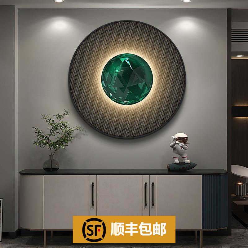 轻奢客厅装饰画玄关圆形挂画高级感卧室床头led灯创意发光壁灯画图片