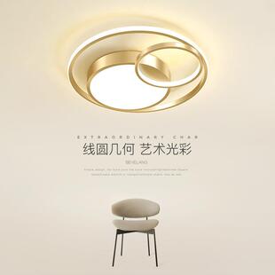 现代简约家用轻奢卧室灯创意圆环金色书房吸顶灯北欧led房间灯具