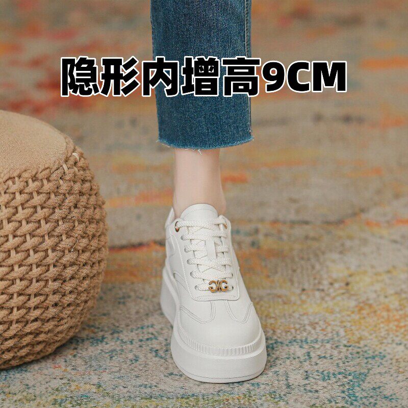 港风轻奢新款~内增高9cm小白鞋女小个子厚底松糕英伦风休闲运动鞋