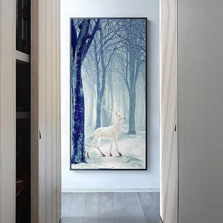 玄关发财鹿装饰画吉祥寓意走廊过道壁画单幅家居风水挂画小清新图片