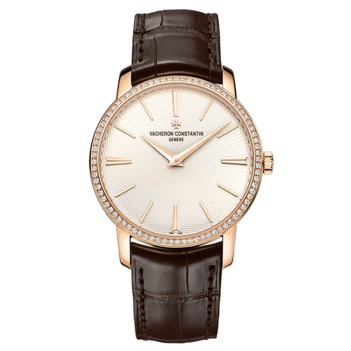 [9.8新]江诗丹顿传袭18K玫瑰金镶钻手动机械手表男82573R