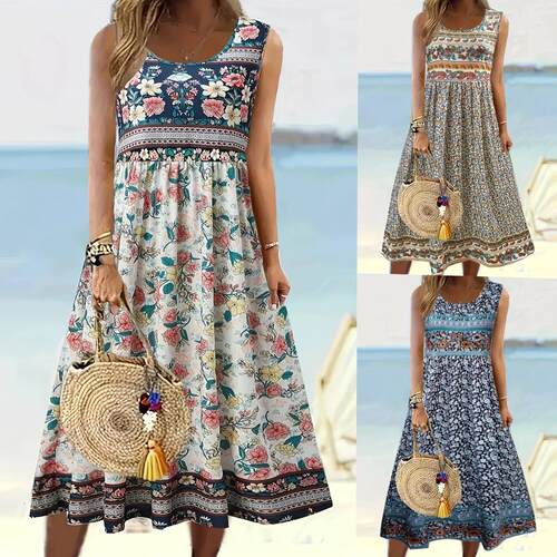 Elegant Women's Floral Print Short Sleeve Dress