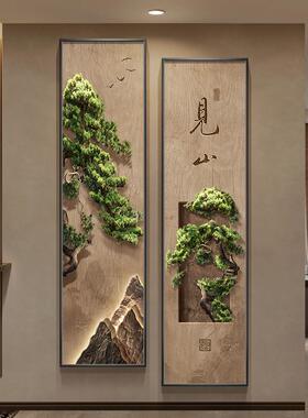 新中式玄关装饰画迎客松挂画走廊长条过道壁画高级感禅意茶室布置