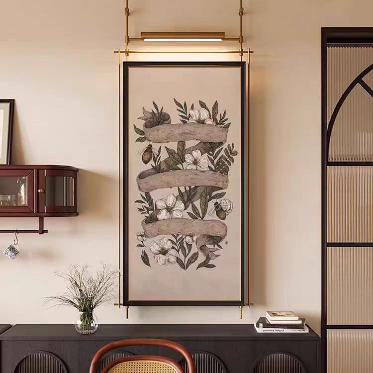 中式新中式风景花卉客厅入户玄关走廊过道书房餐厅铁艺装饰画