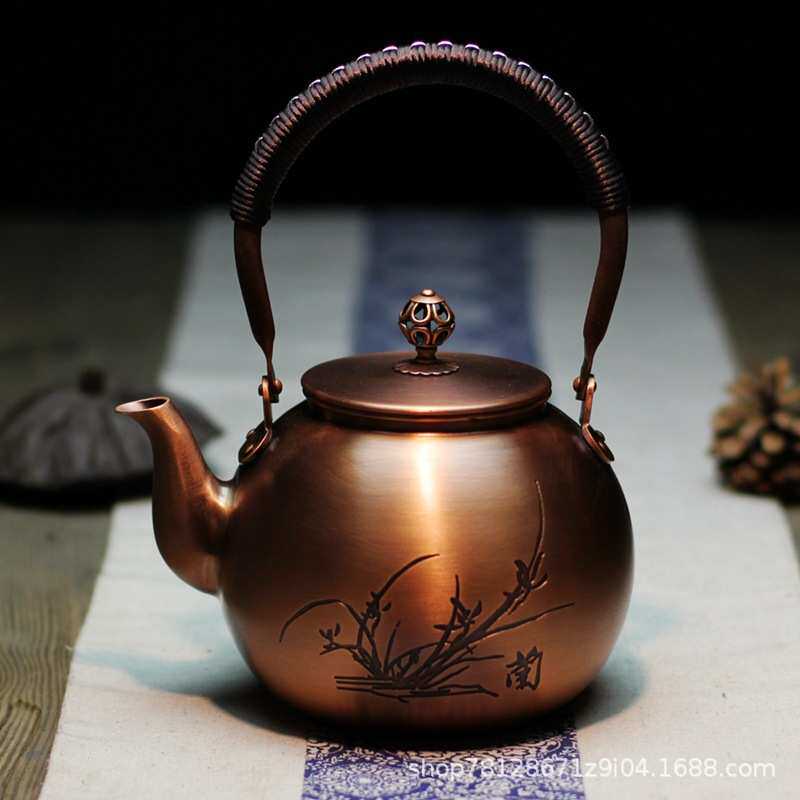 【经典】中式煮茶壶纯手工烧水铜壶复古功夫茶纯紫铜温酒壶