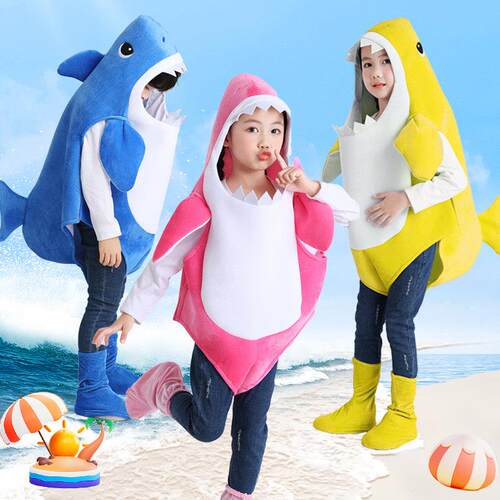 海洋动物幼儿园角色扮演儿童动物扮演cosplay鲨鱼一家鲨鱼演出服