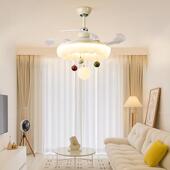 奶油复古SPB风卧室风扇灯书房护眼吊扇灯简约餐山厅风电中灯扇具