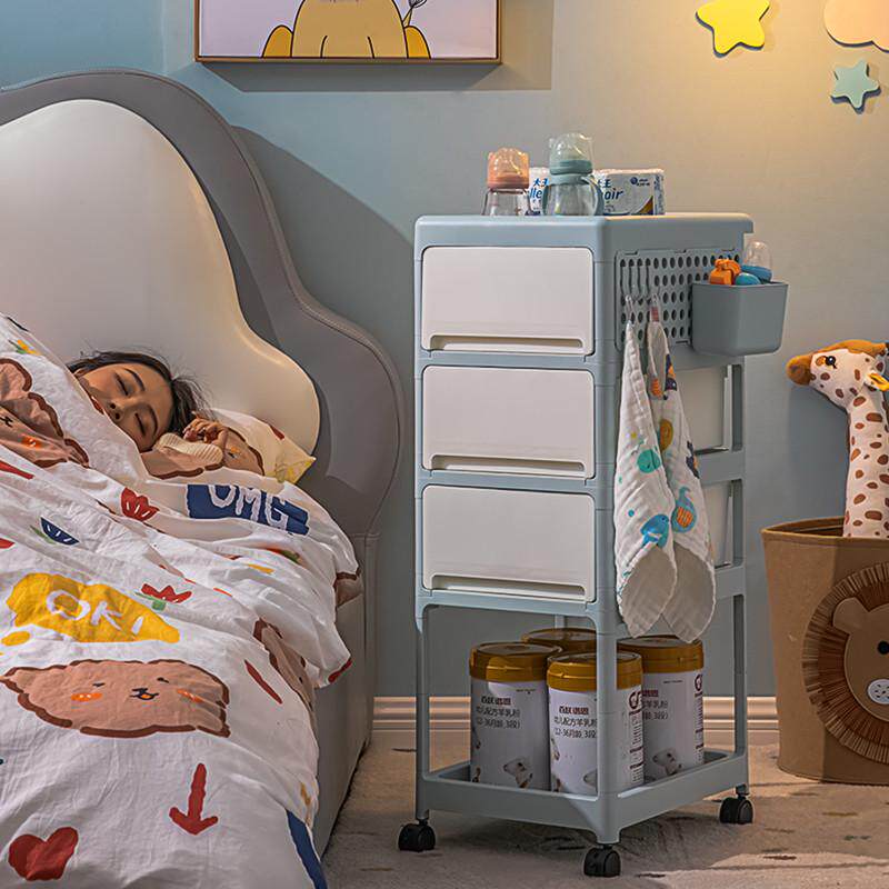 家用厨房收纳置物架抽屉式带滑轮小推车零食收纳架宝宝用品收纳柜