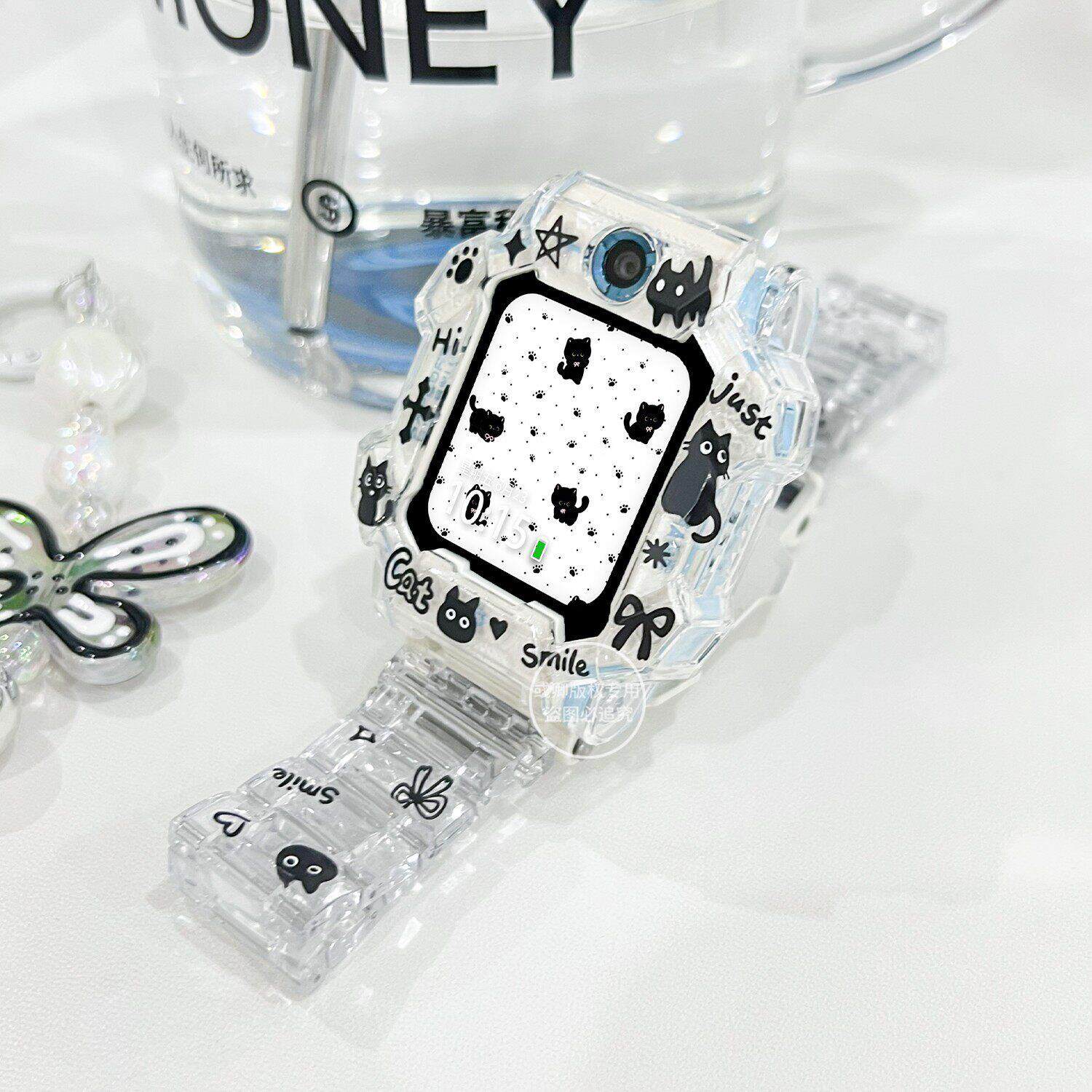 黑色小猫适用小天才N3电话手表表带z10z9z8z7S卡通创意防摔保护壳