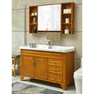 现代中式橡木浴室柜组合落地式洗手洗脸面盆台盆实木浴柜洗漱台