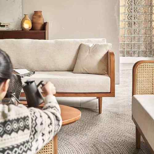 北欧实木沙发组房家用藤编沙发新中式休闲民宿别墅躺椅藤椅