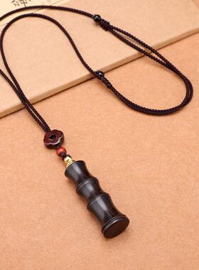 复古紫檀木葫芦项链长款木质配饰毛衣链男民族风竹节筒可打开挂件