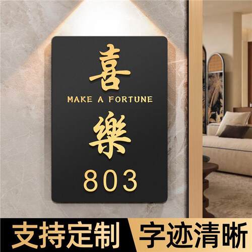 门牌号家用高级感轻奢创意中古风酒店民宿带感应灯入户门口号码牌