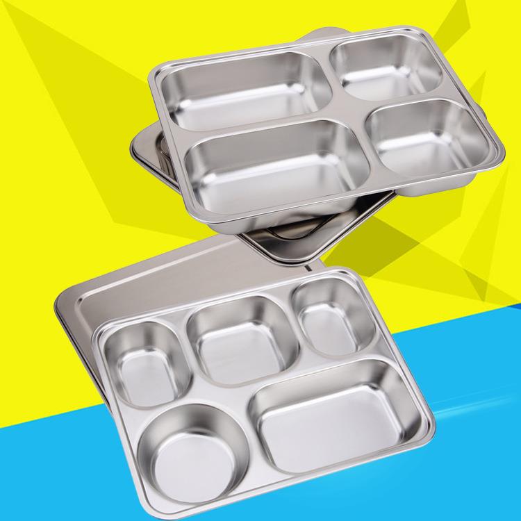 304不锈钢饭盒加深分隔快餐盘方形带盖学生食堂员工便当带盖餐盒