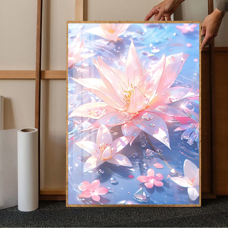 水晶莲花高级感钻石画2025新款十字绣水钻带框手工贴客厅5d装饰画
