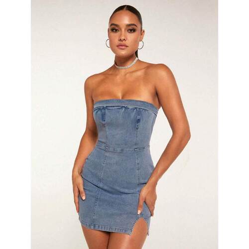 N 98055 Vintage U-neck denim slip dress 做旧 U 领牛仔吊带裙