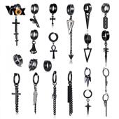 Steel Earrings Punk Vnox Women Clip Men Stainless for Black